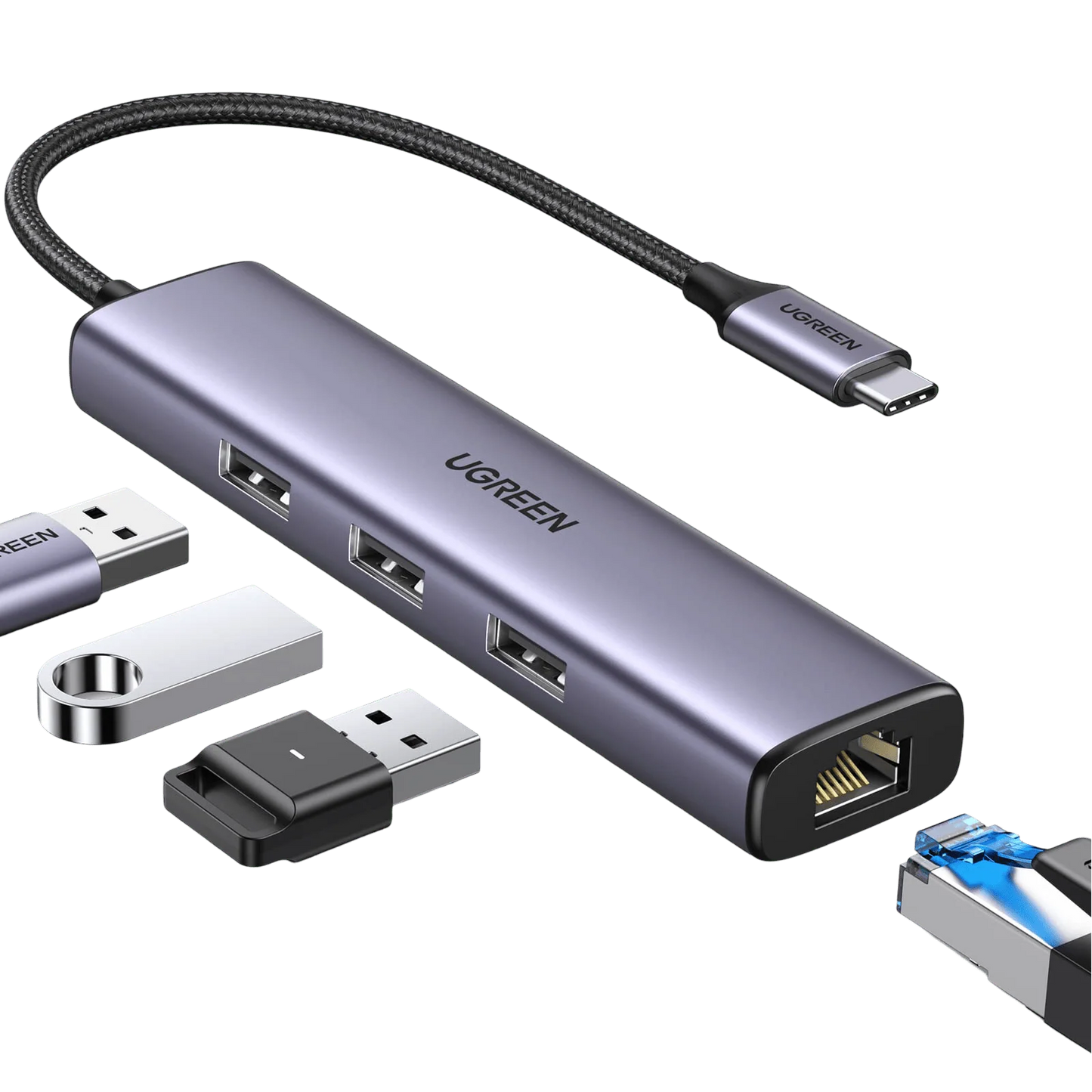 UGreen 60600 USB-C to 3-Port USB 3.0 Hub with Gigabit Ethernet Adapter